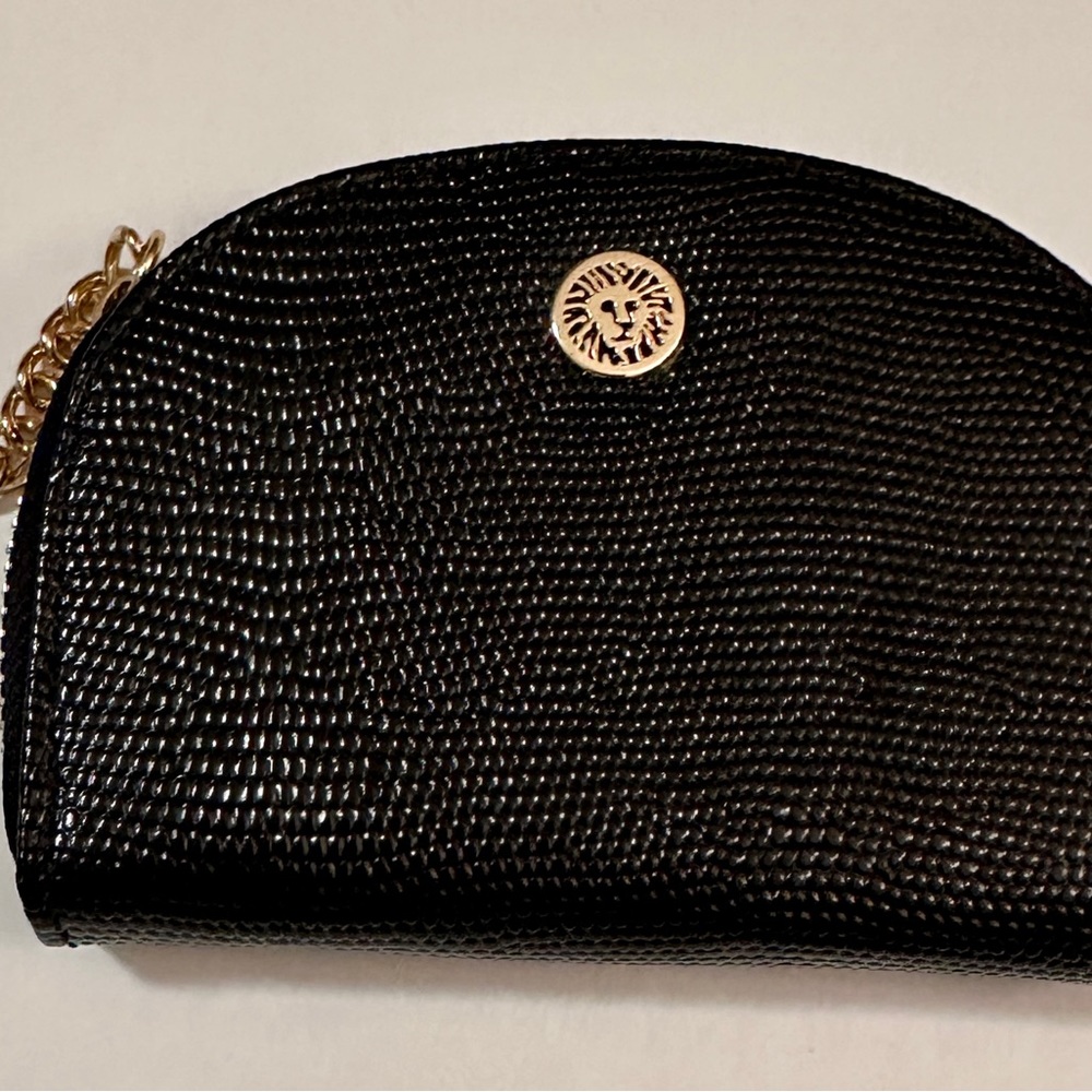 Anne Klein Women's Leather Wallets Cardcase Black/Gold Zip Pockets Logo-NWOT